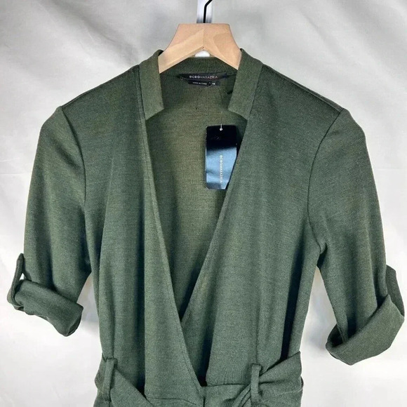 BCBGMAXAZRIA Size XS Wool Nylon Wrap Dress Stretch Green - Picture 3 of 11